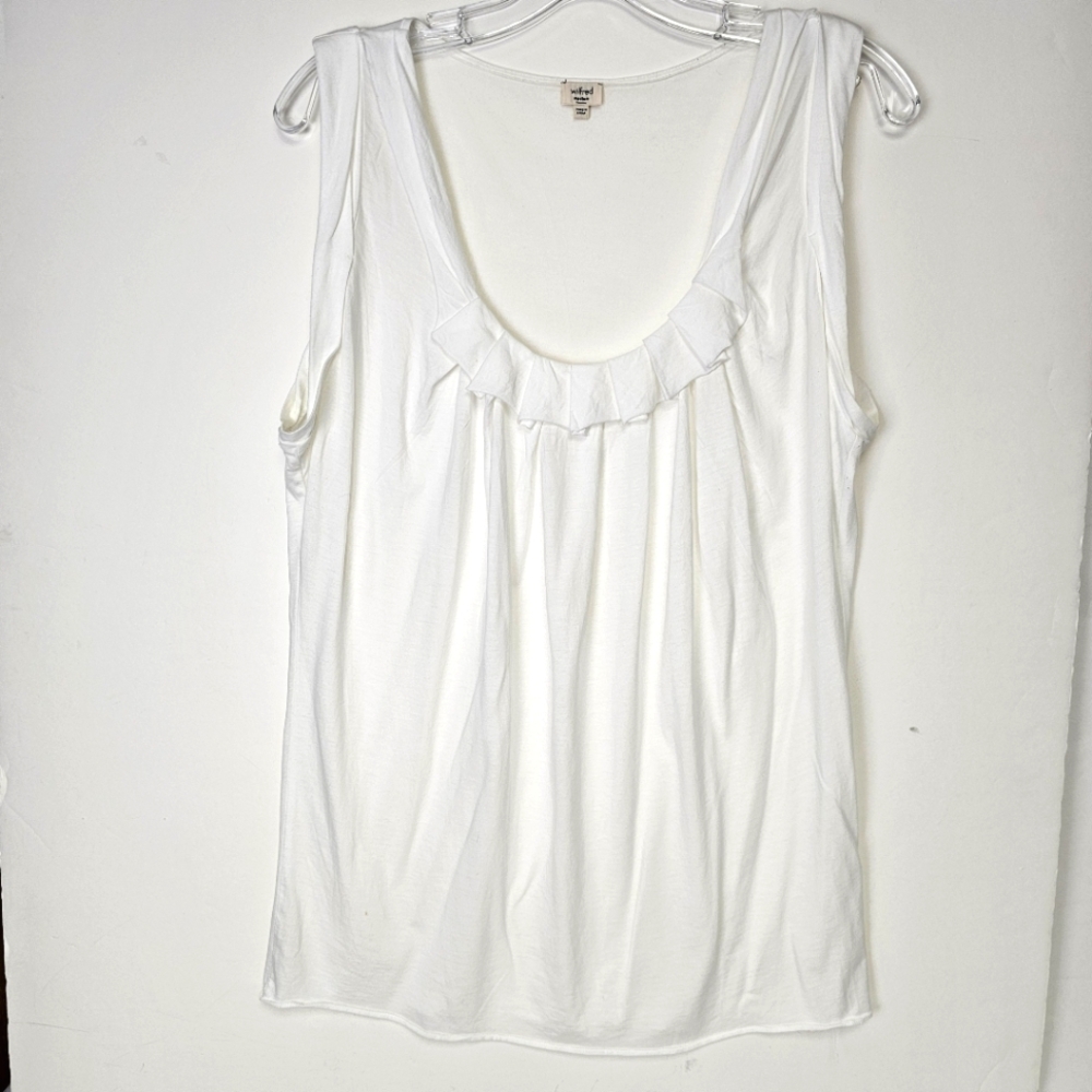 Wilfred Tank Top Pleated Ruffle  White Sleeveless Shirt Jersey Knit Sz M Summer
